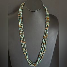 Native American Sterling Silver Multi Strand Turquoise Tigers Eye Bead Necklace 32” Tiger Eye Beads, Tigers Eye, Multi Strand, Bead Necklace, Tiger Eye, Tigers, Womens Jewelry Necklace, Native American, Beaded Necklace