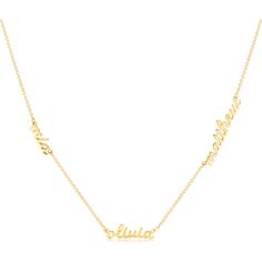 Wear the names of your three loves with a Tiny Tags Gold Script Nameplate Necklace with 3 Names. The Gold Script Nameplate Necklace - 3 Names is vermeil, sterling silver base with 100+ mls of 24k gold, 16" in total length and available in lowercase font only. Each letter ranges from 4 to 6mmIn Monogram Text box enter 3 names separated by a semicolon | Tiny Tags | (Gold Script Nameplate Necklace, 3 Names, One Size)  |  Maisonette collects the best children’s products from around the world (unlike Three Loves, Tiny Tags, Nameplate Necklace, Kids Names, Women Necklace, Text Box, Name Gifts, Buy Buy Baby, Mini Boden