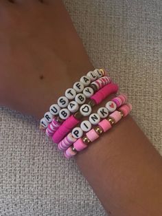 This bracelet stack is for P!nk's Summer Carnival/Trustfall Tour. You can wear this to the tour and jam out to your favorite songs while being accessorized to match. P!nk Bracelets, Trendy Pink Beaded Bracelets For Festival, Casual Pink Beaded Bracelets For Festivals, Pink Letter Beads Stretch Bracelet For Festival, Pink Festival Stretch Bracelet With Letter Beads, Personalized Pink Festival Bracelets, Personalized Pink Beaded Festival Bracelets, Personalized Pink Bracelets For Festival, Personalized Pink Beaded Bracelets For Festival