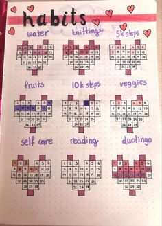 a crossword puzzle with hearts and words written on the page, which reads rabbits