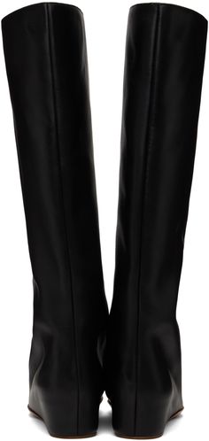 Knee-high buffed calfskin boots in black. · Pointed square toe · Buffed leather lining · Covered wedge heel · Leather sole with rubber injection · Heel: H1.5 Supplier color: Black Black Knees, Boots Knee, Tall Boots, Jil Sander, Sanders, Knee High Boots, Wedge Heels, Knee High, Calf Skin