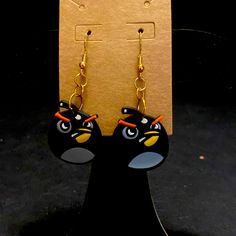 These Are Cute, Angry Bird, Earrings, The Black Bird All The Earrings Are Made By Me And My Daughter And Our Small Little Business Novelty Black Earrings For Party, Novelty Black Party Earrings, Orange Novelty Jewelry For Gifts, Orange Novelty Jewelry For Gift, Black Novelty Jewelry For Gifts, Novelty Orange Jewelry For Gift, Novelty Black Earrings For Gift, Black Novelty Earrings For Gifts, Black Novelty Earrings For Gift