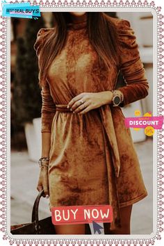 Casual Sexy Long Sleeve Mini Dress(4 Colors) Brown Non-stretch Party Dress, Casual Beige Long Sleeve Mini Dress, Cheap Long Sleeve Brown Mini Dress, Brown Solid Color Mini Dress, Brown Long Sleeve Mini Dress For Daywear, Brown Flowy Long Sleeve Mini Dress, Casual Long Sleeve Brown Mini Dress, Dresses By Length, Long Sleeve Mini