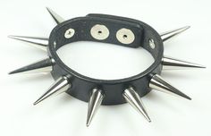 Cone Spiked Bracelet 1" Spikes Punk Leather Bracelet With Rivets, Punk Style Leather Bracelet With Rivets, Gothic Studded Leather Bracelet For Concerts, Adjustable Spiked Punk Wristband, Punk Metal Leather Bracelet With Spikes, Punk Leather Bracelet With Spikes, Adjustable Punk Wristband With Spikes, Gothic Leather Bracelet With Spikes For Party, Rocker Style Spike Bracelets For Festivals