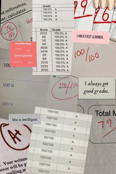 many different types of papers with numbers and symbols on them