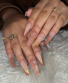 Brown White And Gold Nails, Tan And Gold Nails Acrylic, Brown And Gold Acrylic Nails Coffin, Gold Xl Nails, Xl Gold Acrylic Nails, Gold Acrylic Nails, Nails Now