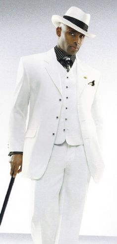 Stacy Adams Signature Sun Vested White Zoot Suit 4016-007 Tailored White Single-breasted Three-piece Suit, White Fitted Single Breasted Three-piece Suit, White Fitted Single-breasted Three-piece Suit, Elegant White Single Breasted Three-piece Suit, Elegant White Single-breasted Three-piece Suit, White Tailored Tuxedo Blazer, White Tailored Tuxedo, Tailored White Tuxedo With Suit Collar, White Single-breasted Three-piece Suit For Business