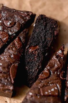 brownies with chocolate chips are on a piece of paper