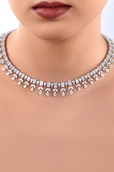 925 sterling silver necklace with Swarovski zirconia embellishments in floret pattern. - Aza Fashions Jewelry Cartier, Paris Jewelry, Tiffany Necklace, Jewellery Necklaces, Diamonds Jewelry, Fancy Necklace, Tiffany Jewelry, Exclusive Jewelry, Classic Jewelry