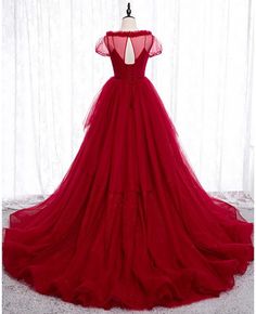 Buy bling tulle burgundy formal dress ballgown with short sleeves at affordable price online. Free shipping and pro custom service since 2009. Short Sleeve Tulle Gown For Banquet, Fitted Tulle Ball Gown With Short Sleeves, Burgundy Tulle Dress For Prom Season, Burgundy Gown For Prom Banquet, Burgundy Fitted Ball Gown For Prom Season, Burgundy Fitted Ball Gown For Prom, Elegant Short Sleeve Tulle Ball Gown, Formal Tulle Gown With Short Sleeves, Fitted Tulle Gown With Short Sleeves