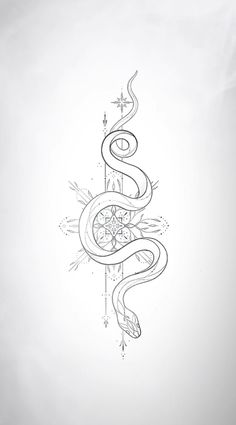 a drawing of a snake on the side of a white wall with an arrow in it