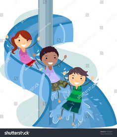 kids playing on an inflatable slide at the water park clipart rh gettypix com