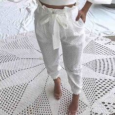 girl clothing on Storenvy Lace Pants, White Trousers, Lace Print, Tapered Trousers, Spring Women, Chic Me, Ankle Length Pants, Trend Fashion, Women Pants Casual