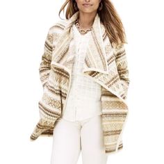 Brand New. Soft Acrylic-Polyester Knit Open Cardigan In Neutral Beige & Cream Tones. Wide Draping Lapels. Two Side Seam Pockets. Size Down If Between Sizes, Imo. Price Is Firm. Orders Ship Same/Next Day From Our Minidoodle/Sf Home Beige Sweater Coat For Winter Layering, Beige Knit Outerwear For Layering, Cream Sweater Coat For Winter Layering, Winter Cream Sweater Coat For Layering, Nordic Style Beige Sweater For Fall, Beige Nordic Sweater For Fall, Beige Fair Isle Sweater For Fall, Cozy Knit Outerwear In Beige, Cream Fair Isle Pattern Outerwear For Fall