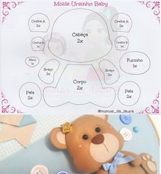 a teddy bear cut out with buttons on it's back and instructions for how to sew