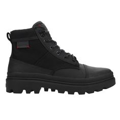 With their distinctive design and unmistakable presence, the Pallatrooper Rough boot is more than just footwear – it's a statement of strength and individuality. The cushioned footbed offers all-day comfort, while the grippy outsole delivers superior traction on any surface, allowing you to navigate with confidence and ease. $134.95 Black Boots With Lug Sole For Outdoor Work, Rugged Black Combat Boots With Vibram Sole, Black Lug Sole Boots For Outdoor Work, Rugged Black Combat Boots With Reinforced Heel, Black Combat Boots With Reinforced Heel For Outdoor, Rugged Black Lace-up Boots With Vibram Sole, Black Rugged Lace-up Boots With Vibram Sole, Urban High-top Combat Boots For Outdoor, Rugged High-top Combat Boots With Rubber Sole