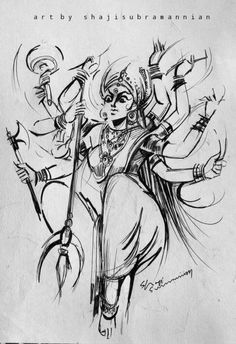 Godess Durga Drawings, Durga Devi Sketch, Durga Sketch Pencil, Durga Ma Drawings, Ma Durga Sketch, Goddess Durga Sketch, Pen Art Work Illustrations, Durga Devi Drawing, Mahakali Drawing