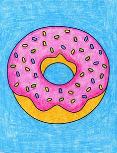 a drawing of a pink donut with sprinkles