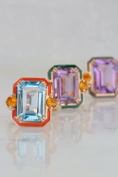 Multistone Ring, Ametrine Ring, Enamel Rings, Sky Blue Topaz Ring, Raw Citrine, Colored Stone Rings, Ring Purple, Citrine Ring, Citrine Stone