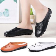 Product Description Women's Fashion Hollow Out Mules & Clogs Driving Casual Slip On Shoes Product Details   Description: Gender: Women, Woman, Ladies, Lady, Female Style: Mules, Loafers, Flats, Slide Sandals, Slides, Clogs Pattern Type: Solid Color: Orange, White, Black (Optional) Size: US 4.5, US 5, US 5.5, US 6, US 7, US 7.5, US 8, US 8.5, US 9 (Follow the size chart to select please) Upper Material: Leather Outsole Material: TPR Heel Type: Flat Fastening: Slip On Toe Type: Closed Toe Tube Hei Adjustable Slip-on Mules For Summer, Summer Slip-on Mules With Ortholite Insole, Summer Slide Clogs With Non-slip Design, Summer Slip-on Mules With Buckle Closure, Medium Width Slip-on Clogs With Removable Insole, Comfortable Loafers, Casual Slip On Shoes, Womens Mules, Loafer Mules