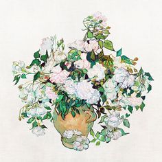 a vase filled with lots of white flowers