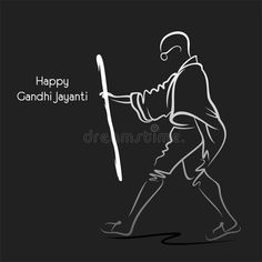 a man holding a stick with the words happy gandi jaganti on it royalty illustration