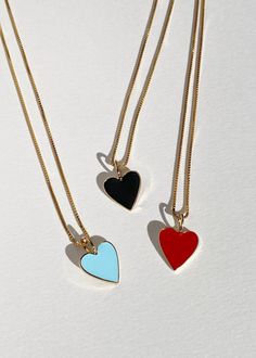 DETAILS Meant to be a longer length look. Necklace only available in 20” or 22”... Valentine's Day Enamel Heart Pendant Necklace, Gold Heart-shaped Enamel Necklace, Gold Enamel Heart Necklace For Valentine's Day, Heart-shaped Gold Enamel Necklace, Valentine's Day Gold Enamel Heart Necklace, Personalized Enamel Jewelry For Everyday, Everyday Personalized Enamel Jewelry, Yellow Gold Enamel Heart Charm Jewelry, Double Heart Enamel Jewelry For Gifts