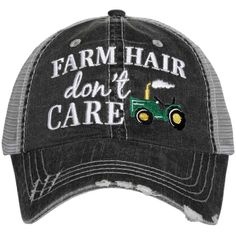 designed by Katydid trucker caps are embroidered and have curved bill distressed cap gives it a worn look adjustable tab with mesh back 80% cotton and 20% polyester one size fits most Resale Clothing, Country Hats, Women Trucker, Pulled Back Hairstyles, Trendy Hat, Hair Pulling, Down On The Farm, Hat Ideas, On The Farm