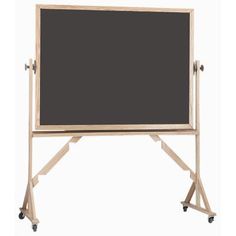 an easel with wheels and a green board on the back side, against a white background