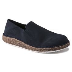 Callan Suede Leather Navy | BIRKENSTOCK Modern Suede Slip-ons With Cushioned Footbed, Casual Suede Slip-ons With Suede Lining, Suede Slip-ons With Suede Lining, Modern Slip-ons With Suede Lining, Suede Slip-ons With Rubber Sole, Suede Slip-ons With Plain Toe, Low-top Suede Loafers With Cushioned Footbed, Suede Low-top Loafers With Cushioned Footbed, Casual Slip-on Loafers With Suede Lining