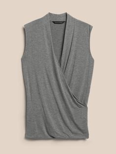 Masterfully engineered with Threadsoft, this ultra stretchy and soft top cascades gracefully over the body with wrinkle-resistant, breathable LENZING™ ECOVERO™.  A true customer-favorite.  FITTED: Stretches to fit.  SUSTAINABLE: Made with LENZING Top Banana, Soft Tops, Wrap Top, Charcoal Gray, Deep V Neck, Charcoal Grey, New Product, Banana Republic, Sleeveless Top