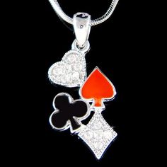 Swarovski Crystal Playing Card Games Ace of spades Heart Hearts Diamonds Clubs Casino Blackjack Poke Chloe Jewelry, Luck Necklace, Playing Card Games, Heart Symbol, Ace Of Spades, Unisex Gift, Rainbow Crystal, Solitaire Necklaces, Necklace Crystal