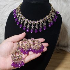 Brand New. Premium Quality Bollywood Indian Pakistani Semi Bridal Kundan Heavy Choker, Earrings , Mangtika. Bundle Discount Avaiable. Great Quality Ships Next Business Day Traditional Purple Jewelry For Party, Purple Amethyst Jewelry For Parties, Purple Amethyst Party Jewelry, Traditional Purple Earrings For Celebration, Traditional Purple Jewelry For Formal Occasions, Elegant Purple Jewelry Set For Festive Occasion, Purple Earrings For Wedding And Festive Occasions, Festive Purple Earrings For Wedding, Purple Wedding Earrings For Festive Occasions