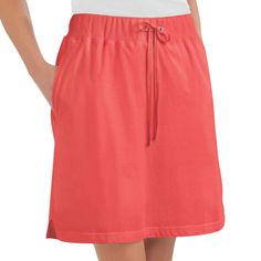 PRICES MAY VARY. Enjoy the flattering style of a skirt with the comfort of wearing shorts. Pull-on skort features an elasticized waist with drawstring, while the stretch knit shorts attached underneath offer comfort & modesty Perfect for a summer party, a barbeque, a day of shopping or a trip to the beach Machine wash Cotton knit; imported| Colors available in Black, Coral, Purple, Turquoise, or White| Approx 
Collections Etc Women's Drawstring Cotton Knit Pull-On Skort with Elastic Waistband - Coral Skirt, Summer Apparel, Black Coral, Summer Gathering, Collections Etc, Casual Day Outfits, Purple Turquoise, Day Outfits, Tall Women