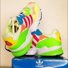 Worn Once Adidas Green Sneakers With Air Cushioning, Adidas Lace-up Sneakers For Summer, Adidas Summer Lace-up Sneakers, Summer Adidas Sporty Sneakers, Adidas Sporty Summer Sneakers, White Summer Sneakers With Boost Midsole, Yung 96, Adidas White, White Adidas