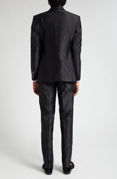 The brand's slim Sicilia fit shows off the silk-shantung construction to its fullest richness of texture and sheen on this Italian-tailored two-piece suit. Jacket has peaked lapels; four-button cuffs; chest welt pocket; front flap pockets; two interior pockets; back vent Pants have zip fly with hook-and-bar closure; front slant pockets; coin welt pocket; back button-welt pockets Jacket is lined; trousers are lined to the knee 100% silk Dry clean Made in Italy Men's Designer Clothing Designer Fitted Formal Sets, Fitted Designer Formal Sets, Fitted Designer Sets For Formal Occasions, Designer Fitted Suits For Formal Occasions, Luxury Fitted Formal Sets, Luxury Fitted Suit For Festive Season, Luxury Fitted Evening Sets, Luxury Fitted Evening Set, Luxury Tailored Evening Sets