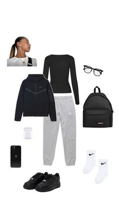 Friday Outfits For School, Black Af1 Outfit, Sporty Style Outfits, Outfit Jogging, Gang Style, Tech Outfit, Cute Outfits With Leggings, Nike Looks, Friday Outfit