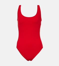 Basics swimsuit in red - Karla Colletto | Mytheresa Red Bathing Suit, Red Bathing Suits, Ruched Swimsuit, Alexander Mcqueen Clothing, Yellow Swimsuits, Bridal Bag, Red Accessories, Green Swimsuit, Red Swimsuit