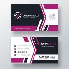 two business cards with purple and black stripes