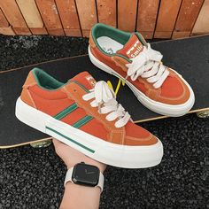 Lasaky - Vintage Unisex Breathable Casual Sneakers Dirty Shoes Comfortable Orange Slip-on Sneakers, Casual Orange Sneakers With Vulcanized Sole, Orange Round Toe Skate Shoes With Laces, Casual Orange Canvas Shoes With Vulcanized Sole, Casual Orange Low-top Canvas Shoes, Casual Orange Skate Shoes With Rubber Sole, Casual Orange Low-top Skate Shoes, Casual Orange Canvas Shoes For Streetwear, Casual Orange Flat Sneakers