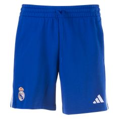 adidas Real Madrid DNA Short 24/25. Show who you support in this classic three stripe short. Casual and comfortable. Elastic drawstring waist. Embroidered badge. Polyester. Adidas Cotton Athletic Shorts, Adidas Athletic Shorts With Three Stripes For Streetwear, Adidas Logo Cotton Athletic Shorts, Adidas Logo Cotton Athleisure Shorts, Athleisure Adidas Logo Cotton Shorts, Sporty Cotton Athletic Shorts With Three Stripes, Cotton Athletic Shorts With Three Stripes For Sports, Adidas Cotton Shorts With Three Stripes Branding, Adidas Logo Cotton Shorts For Summer