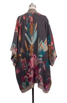 Love to layer in this eclectic long duster styled in an ultra-comfortable silhouette and colorful floral pattern that is signature to Saachi's artisanal inspired brand. 27" length Shawl collar Elbow-length sleeves Open front 100% cotton Hand wash cold, line dry Imported Multicolor Floral Print Open Front Outerwear, Multicolor Open Front Outerwear With Floral Print, Bohemian Floral Print Outerwear, Bohemian Floral Print Outerwear For Fall, Bohemian Multicolor Outerwear For Spring, Multicolor Floral Outerwear With Kimono Sleeves, Multicolor Outerwear With Floral Print And Kimono Sleeves, Bohemian Kimono For Daywear In Fall, Bohemian Kimono For Fall Daywear