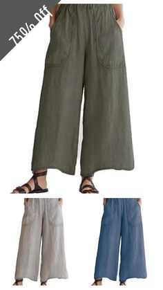 Up To 75% Off Today! Get ready to start 2022 with some new cute outfits! Summer Wide-leg Parachute Pants With Pockets, Wide Leg Cotton Capris, Wide Leg Linen Cargo Pants With Elastic Waistband, Summer Baggy Pull-on Bottoms, High Waist Solid Color Baggy Capris, Spring Linen Bottoms With Pockets, Ankle-length Wide Leg Pants With Pockets, Baggy High Waist Capris With Elastic Waistband, High Waist Baggy Capris With Elastic Waistband