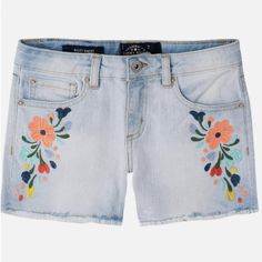 Nwt Light Blue Wash, Embroidered Flowers, Frayed Hem. Questions? Leave A Comment Below! Blue Embroidered Cotton Shorts, Cute Embroidered Blue Bottoms, Blue Cotton Jean Shorts With Floral Embroidery, Embroidered Blue Cotton Jean Shorts, Blue Embroidered Cotton Jean Shorts, Casual Embroidered Blue Shorts, Casual Blue Shorts With Floral Embroidery, White Jeans Girls, Knee Length Denim Shorts