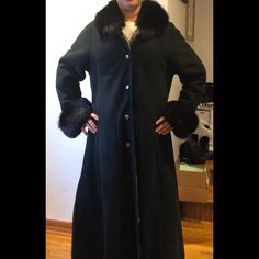 New! Montanelli Black Genuine Shearling And Leather Long Coat In Size M/L. Real Fox Fur Collar And Cuffs. Button Front Closure And Side Pockets. Fitted Silhouette. Never Worn. Excellent Quality And Condition. Very Warm And Elegant! Bundle And Save Reasonable Offers Welcome! Formal Winter Faux Fur Coat, Wool Fur Coat With Faux Fur Trim For Winter, Formal Faux Fur Outerwear With Fur Trim, Formal Fall Fur Coat With Faux Fur Lining, Classic Long Faux Fur Coat, Formal Classic Outerwear With Faux Fur Lining, Formal Long Sleeve Fur Coat For Winter, Elegant Wool Fur Coat With Faux Fur Lining, Formal Faux Fur Winter Outerwear