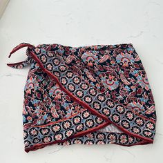 Never Worn, Great Condition. Bohemian Cotton Mini Skirt For Day Out, Chic Floral Print Skort For Beach, Chic Floral Print Beach Skort, Casual Patterned Skirt, Bohemian Mini Skort For Day Out, Bohemian Blue Zara Bottoms, Casual Multicolor Wrap Skirt For Beach, Casual Floral Print Wrap Skirt For Vacation, Red Casual Wrap Skirt For Summer