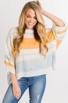 Oversized Striped Soft Knit Top, Oversized Acrylic Crew Neck Top, Acrylic Crew Neck Cropped Sweater, Spring Striped Soft Knit Sweater, Ribbed Crew Neck Sweater For Day Out, Trendy Soft Knit Acrylic Tops, Casual Multicolor Crew Neck Cropped Sweater, Casual Multicolor Cropped Sweater With Crew Neck, Oversized Crew Neck Cropped Sweater For Spring