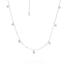 Natural white diamonds suspended from a faceted 18K bolo chain, like shimmering rain drops during a summer storm. Wear the rain with this signature Graziela piece. G-H Color White Diamonds, 0.50s Carats 18K Gold, 1.39 Grams White Gold, Rose Gold, Yellow Gold 18" Fully Adjustable Bolo Spring Ring In stock. Dazzling White Necklace With Adjustable Chain, Silver Diamond Long Drop Necklace, Briolette Diamond Necklace With Delicate Chain, Delicate Briolette Diamond Necklace, Anniversary Drop Necklace With Sparkling Stones, Anniversary Sparkling Stones Drop Necklaces, Drop Necklace With Adjustable Chain And Cubic Zirconia, White Gold Drop Necklace With Adjustable Chain, Sparkling Drop Stone Necklaces For Anniversary