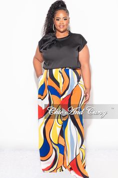 Rayon 95% Spandex 5% Model is wearing a 2x Rodeo Dress, Chic Resort Wear, Plus Size Satin, Business Casual Winter, Casual Couture, Chiffon Pants, Chic And Curvy, Top And Pants Set, Sleeveless Bodysuit