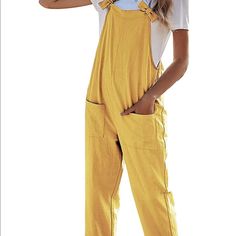 Women’s Size Xl Comfortable Fit Jumpsuit. New With Tags Attached And In Original Package. Dual Straps And Pockets. Casual Yellow Jumpsuits And Rompers For Work, Yellow Spring Overalls With Pockets, Spring Yellow Overalls With Pockets, Yellow Summer Overalls With Pockets, Casual Yellow Overalls For Summer, Casual Yellow Summer Overalls, Casual Yellow Overalls With Pockets, Casual Yellow Cotton Overalls, Yellow Cotton Overall Jumpsuits And Rompers